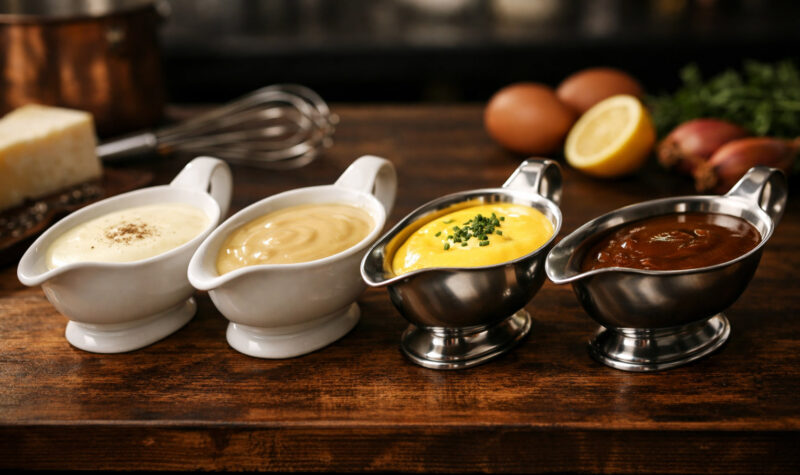 Sauces mères de la cuisine française béchamel velouté espagnole hollandaise